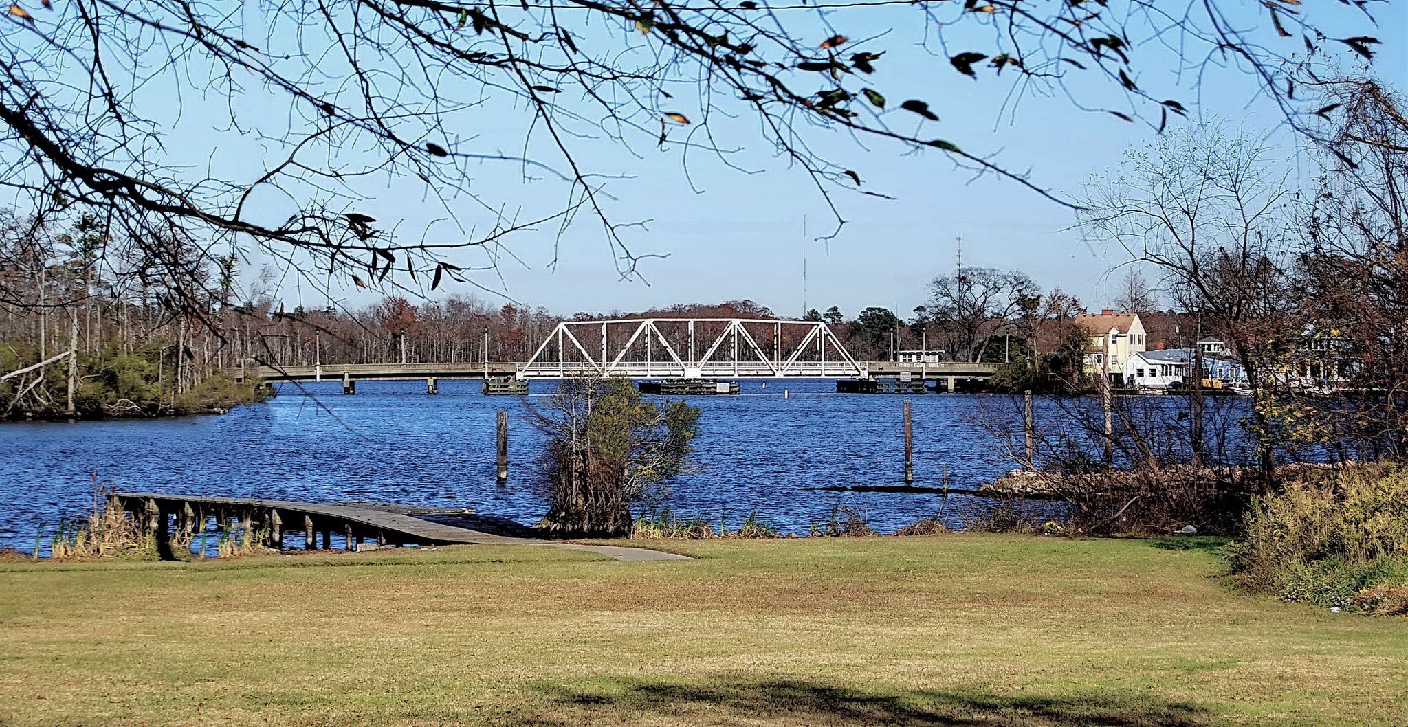 Perquimans River and bridge at Hertford, North Carolina.