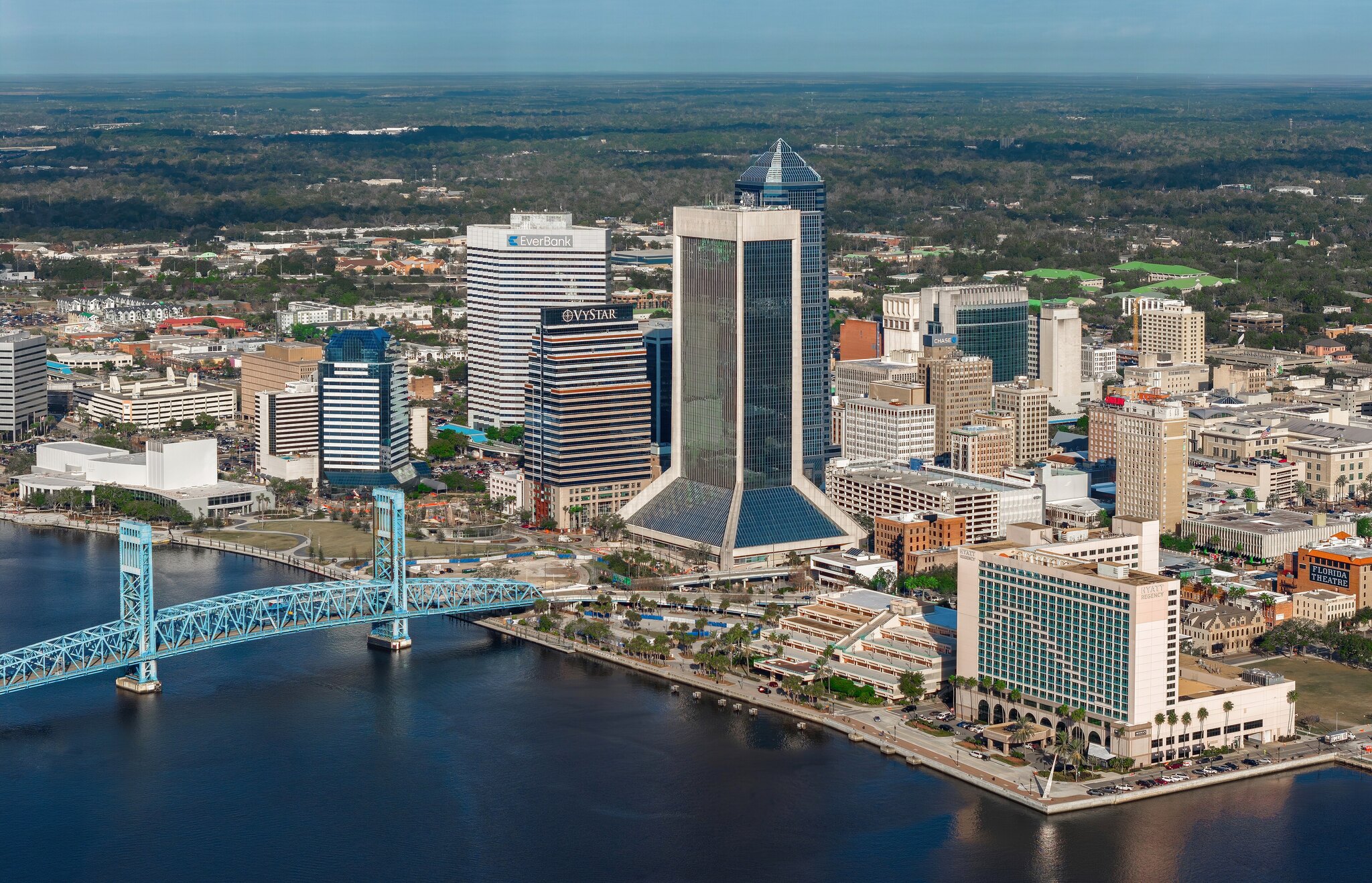 Jacksonville skyline and St. Johns River in Florida.