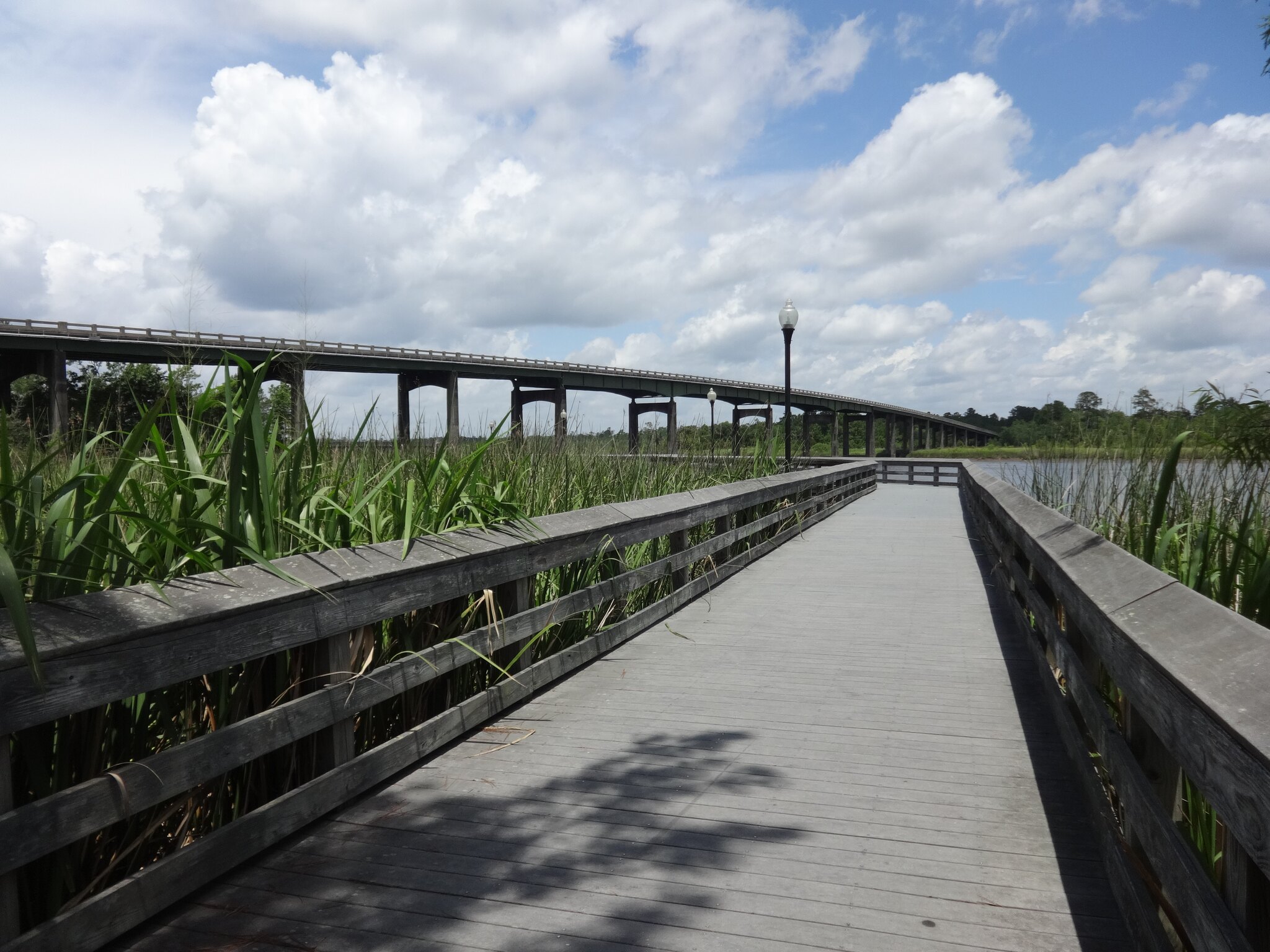 Satilla River Waterfront Park and boardwalk in Woodbine, Georgia.