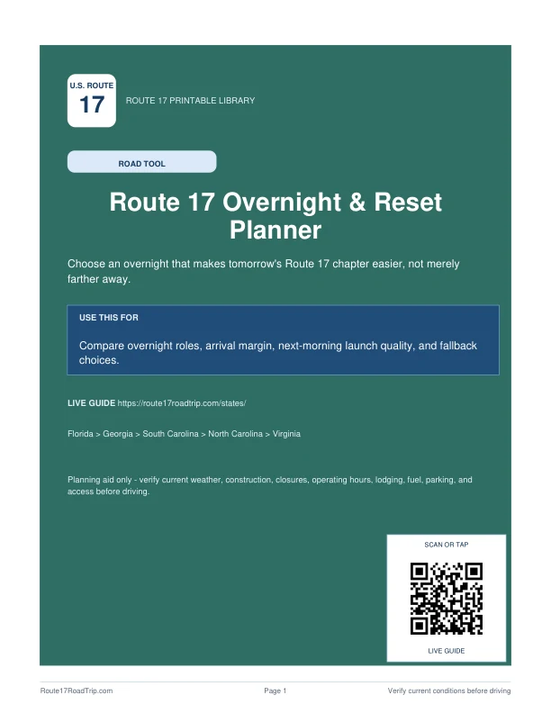 Cover preview for Route 17 Overnight & Reset Planner.