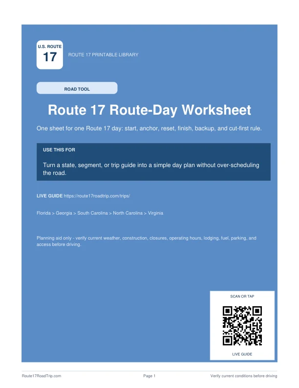 Cover preview for Route 17 Route-Day Worksheet.