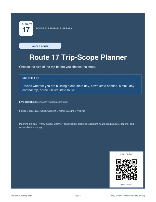 Cover preview for Route 17 Long-Weekend and Trip-Scope Planner.