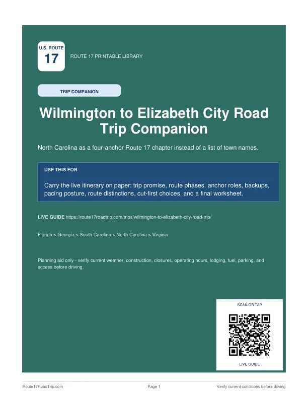 Cover preview for Wilmington to Elizabeth City Trip Companion.