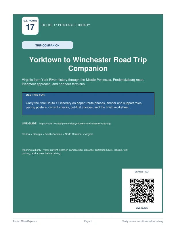 Cover preview for Yorktown to Winchester Trip Companion.